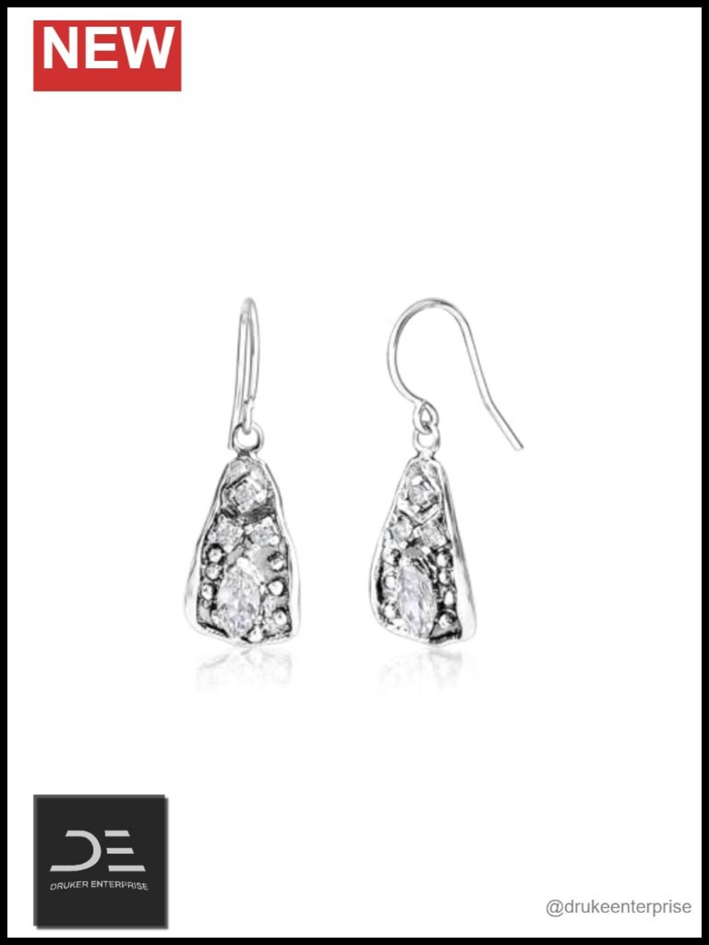 925 Sterling Silver Dangle Earrings Triangle Cubic Zirconia Hypoallergenic